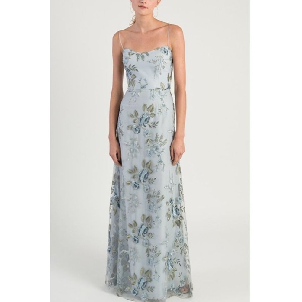 Jenny Yoo Drew Blue Floral Embroidered Tulle Evening Dress